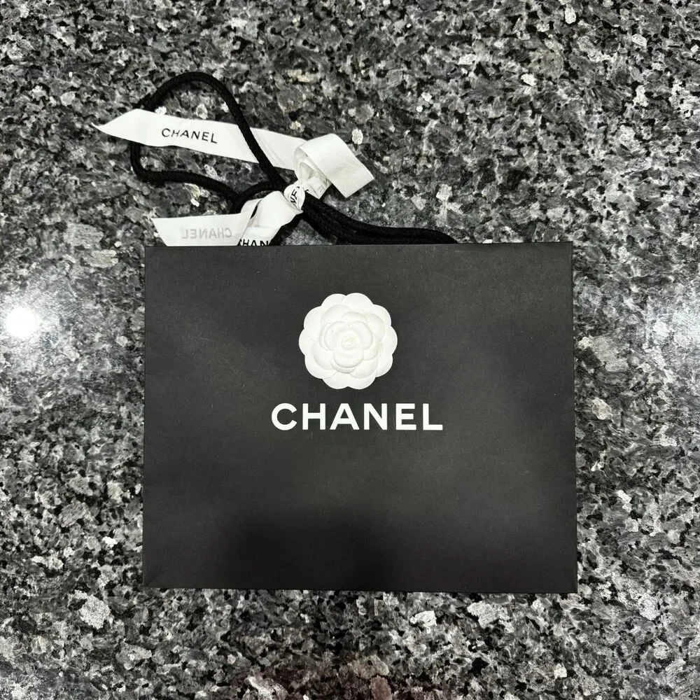 Chanel Black Paper Flower Ribbon Shopping Gift Bag 12